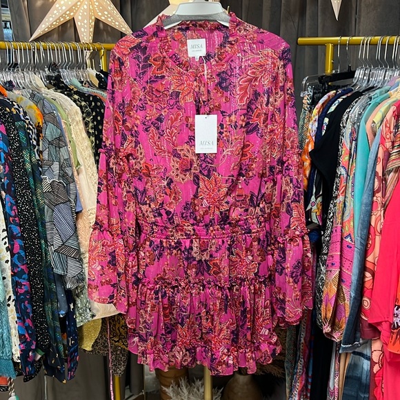 MISA Leeva Mini Dress in Fuchsia Batik New With Tags. - Picture 8 of 11